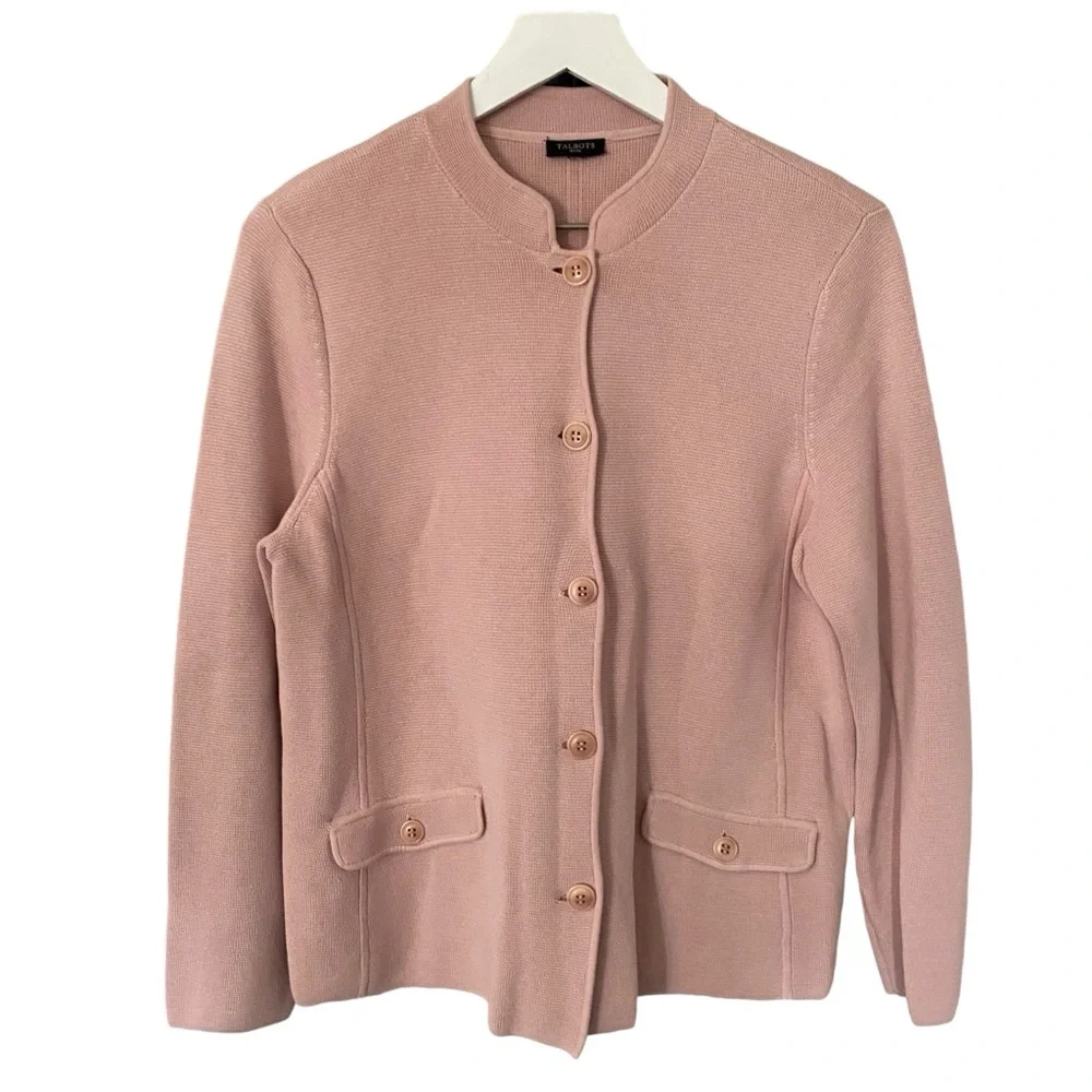 Talbots Dressy Knit Sweater Barbiecore Dusty Rose Pink Cardigan Size Medium
